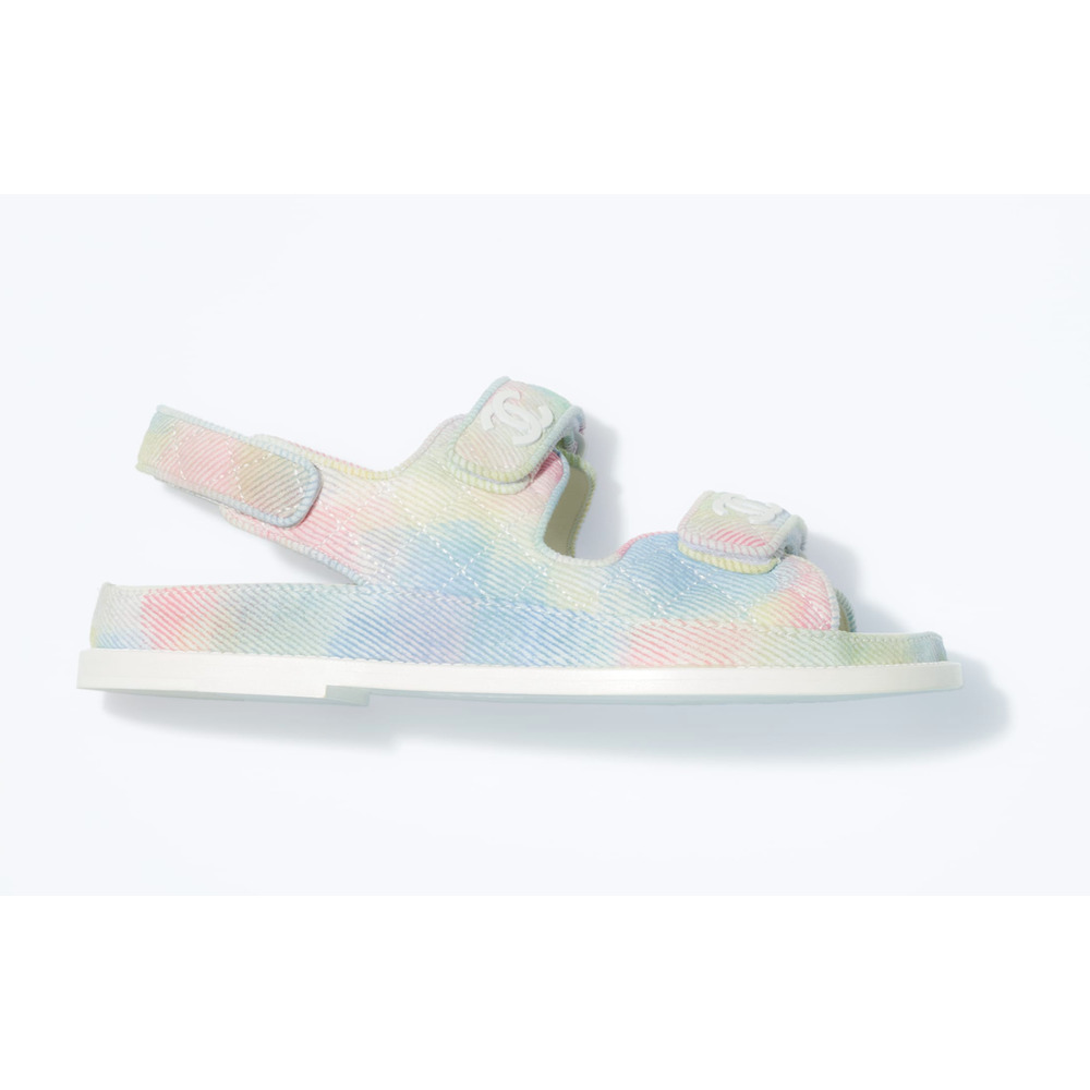 Chanel 22C Green Pink Blue White CC Logo Mule Slide Strap Flat Dad Sandal 35 - Picture 3 of 12
